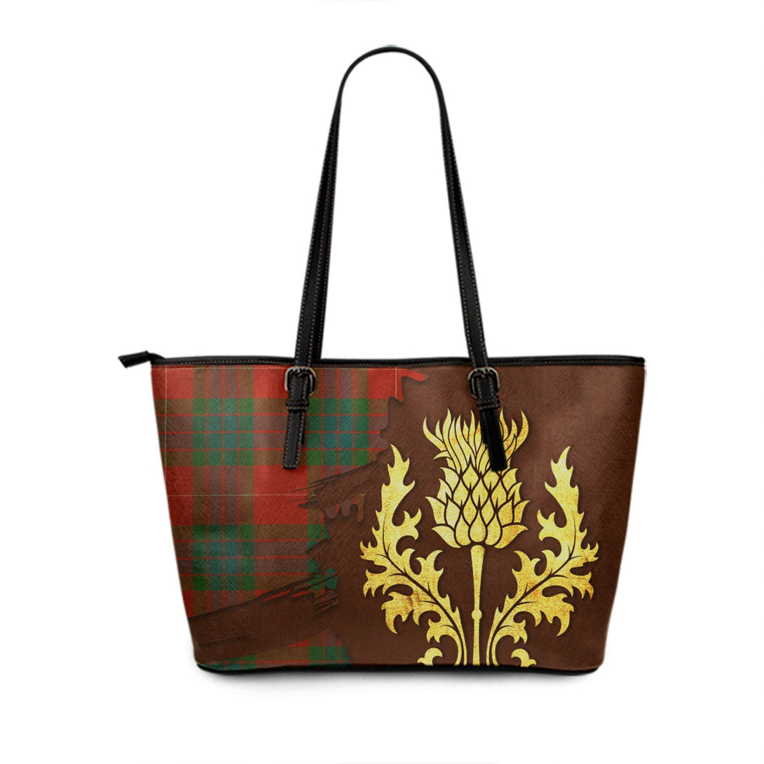 Abernethy Ancient Tartan Leather Tote Bag Thistle Oldest Style