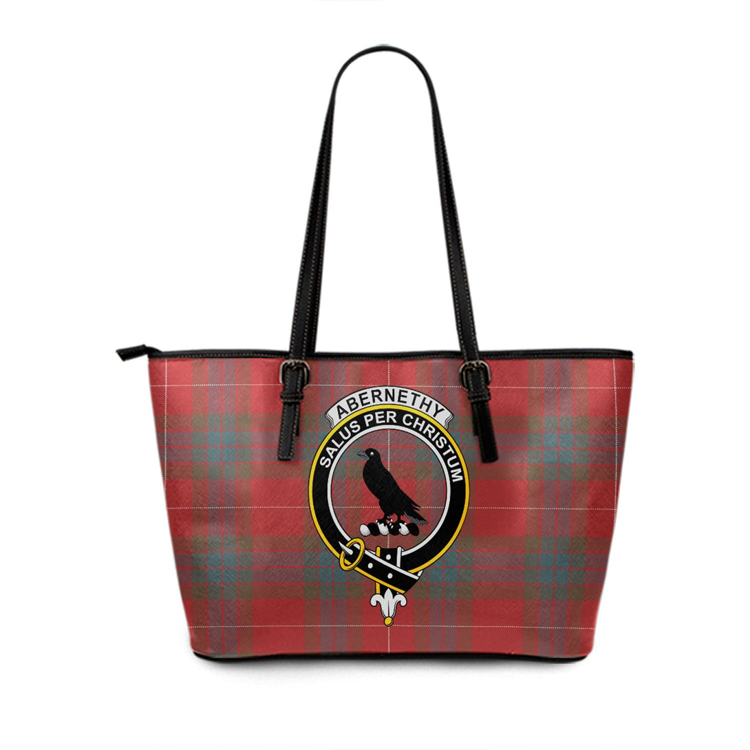 Abernethy Weathered Clan Badge Tartan Leather Tote Bag