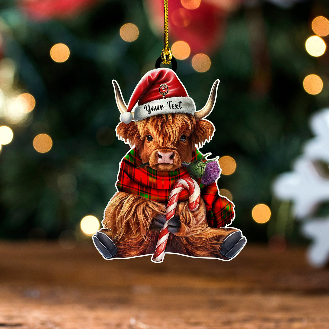 Adair Clan Badge Tartan Wood Acrylic Ornament Highland Cow And Thistle Personalized