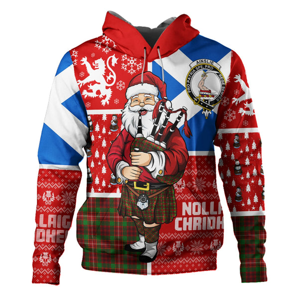 Ainslie Clan Badge Tartan Hoodie Scotland Christmas Santa