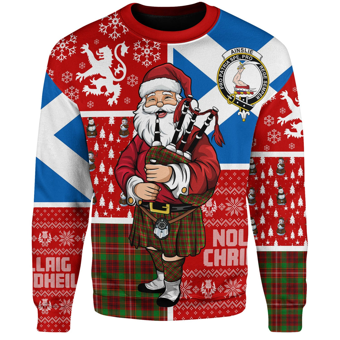 Ainslie Clan Badge Tartan Sweatshirt Scotland Christmas Santa