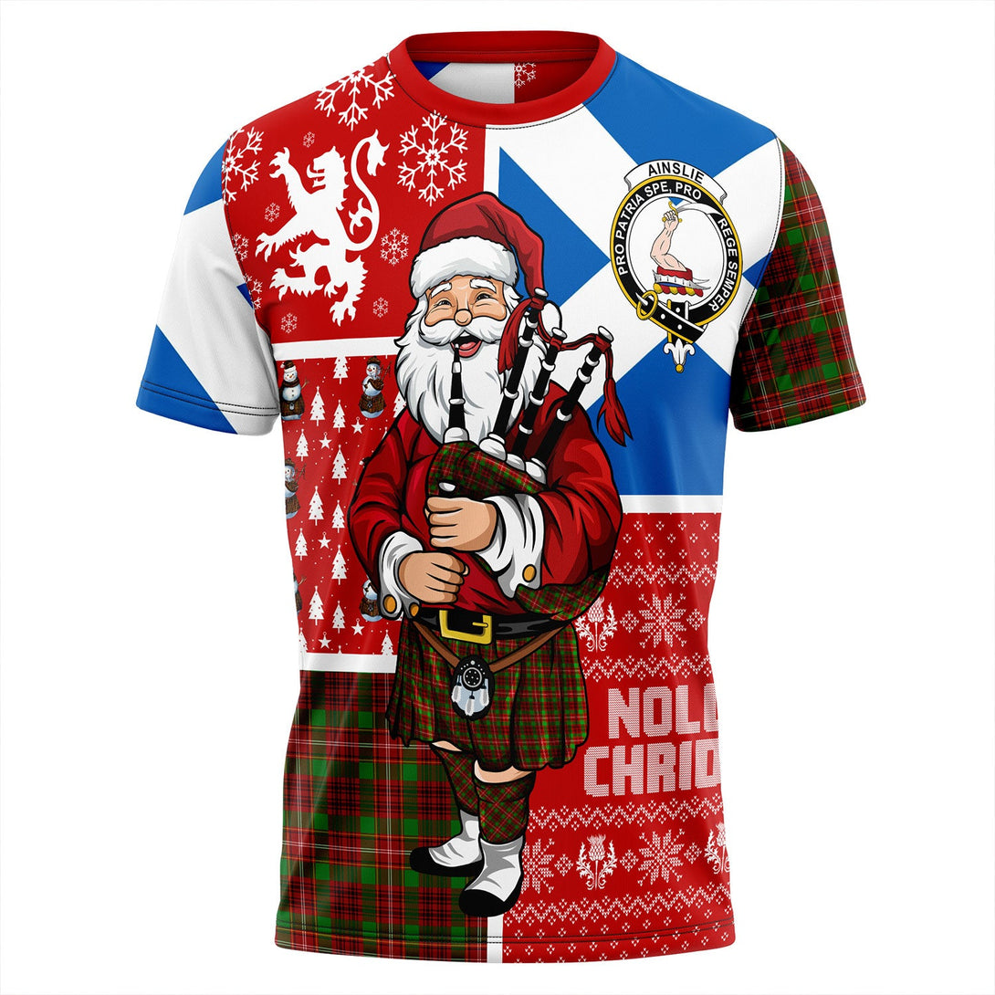 Ainslie Clan Badge Tartan T-Shirt Scotland Christmas Santa