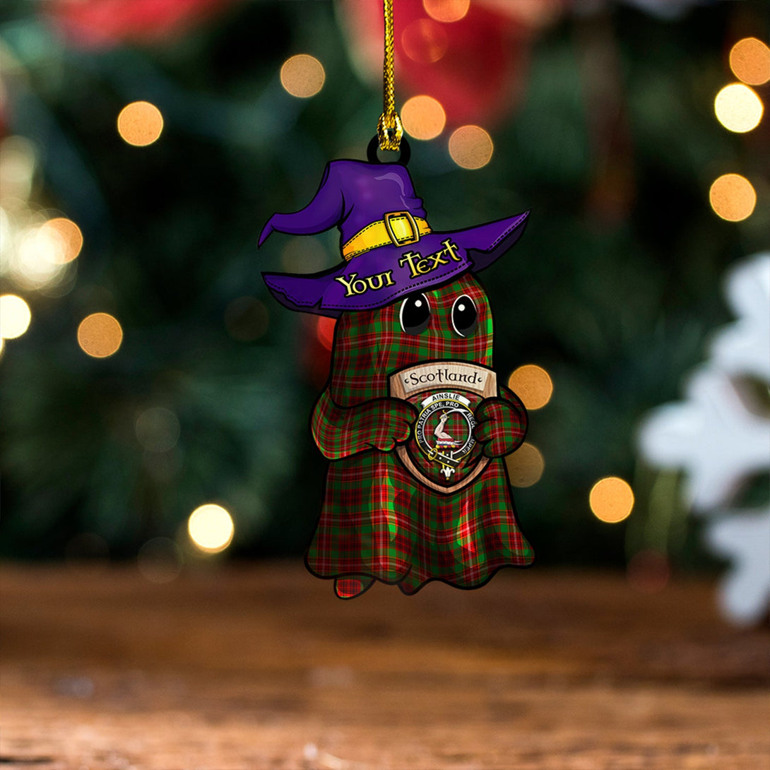 Ainslie Clan Badge Tartan Wood Acrylic Ornament Halloween Ghost