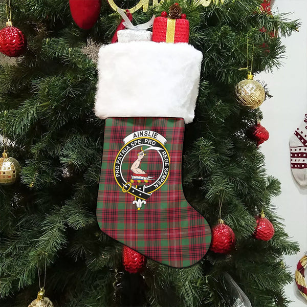 Ainslie Modern Clan Badge Tartan Christmas Stocking