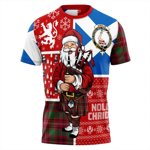 Ainslie Modern Clan Badge Tartan T-Shirt Scotland Christmas Santa