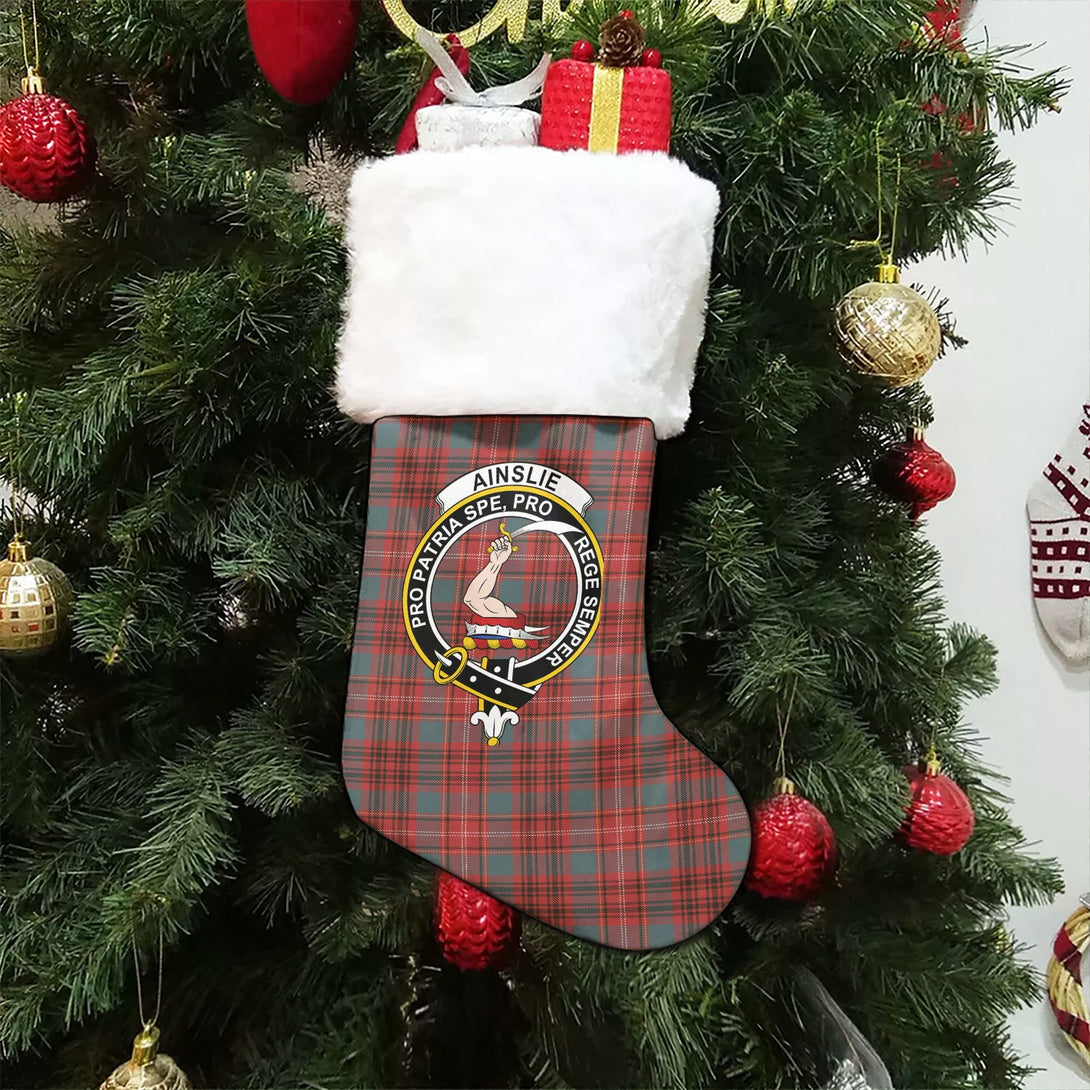 Ainslie Weathered Clan Badge Tartan Christmas Stocking