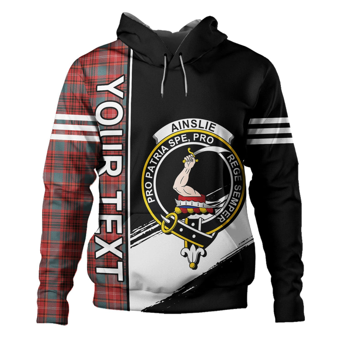 Ainslie Weathered Clan Badge Tartan Hoodie Quarter Style Personalized