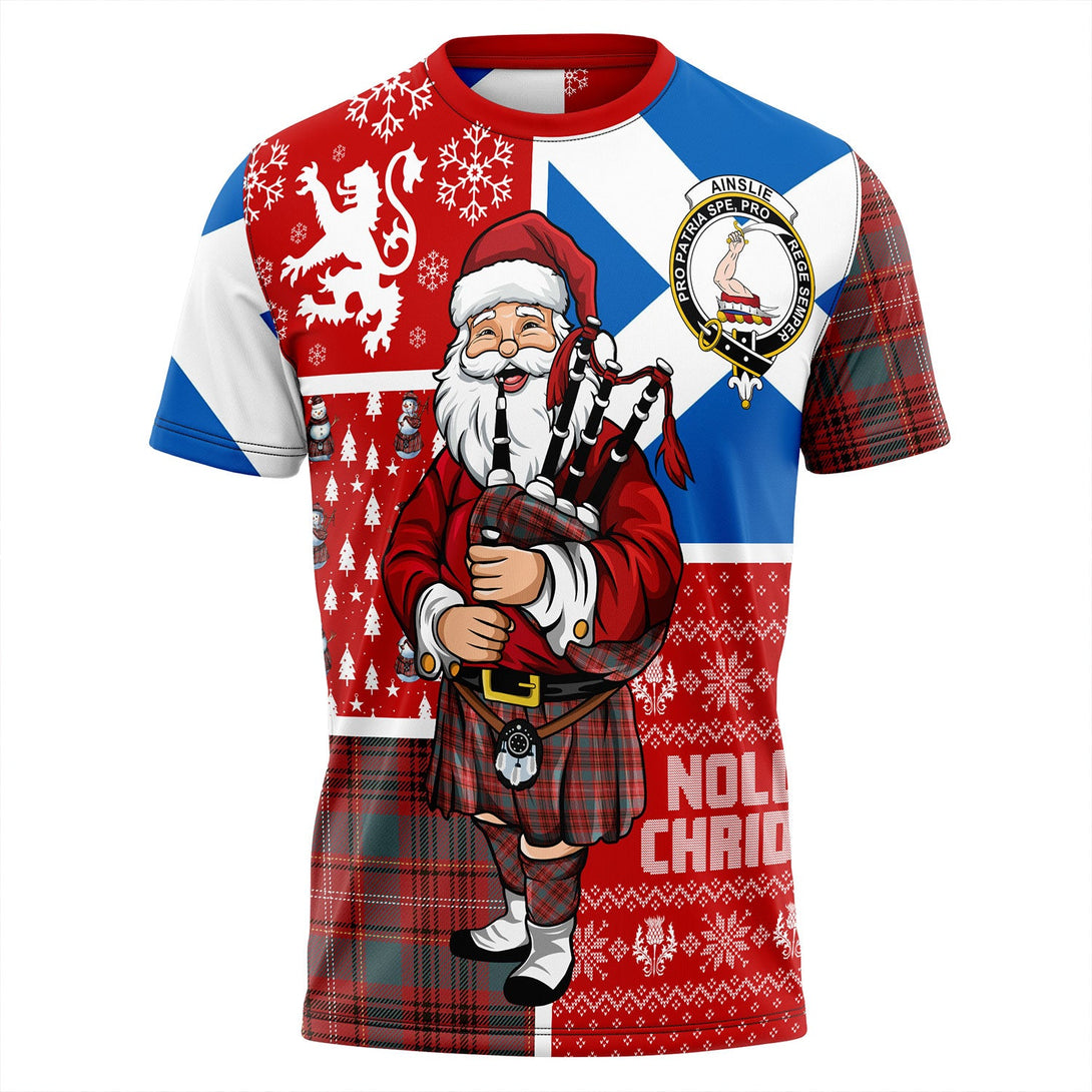 Ainslie Weathered Clan Badge Tartan T-Shirt Scotland Christmas Santa