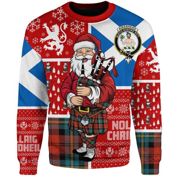 Aitken Ancient Clan Badge Tartan Sweatshirt Scotland Christmas Santa