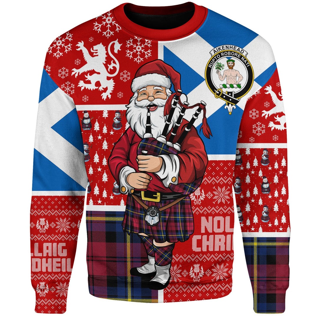 Aitken Modern Clan Badge Tartan Sweatshirt Scotland Christmas Santa