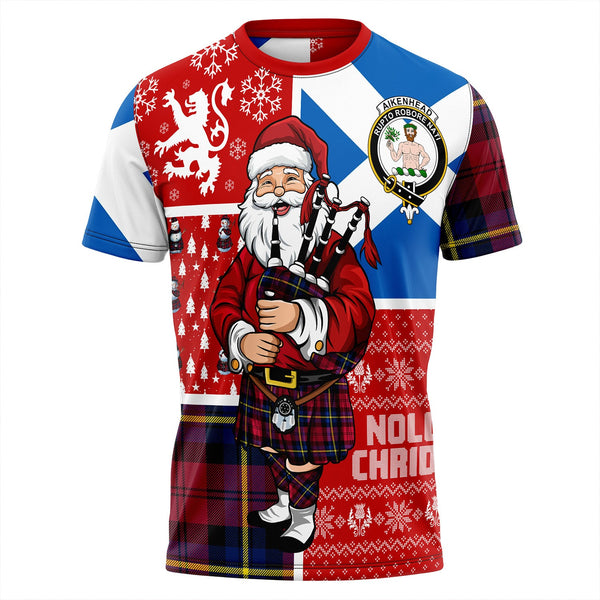 Aitken Modern Clan Badge Tartan T-Shirt Scotland Christmas Santa