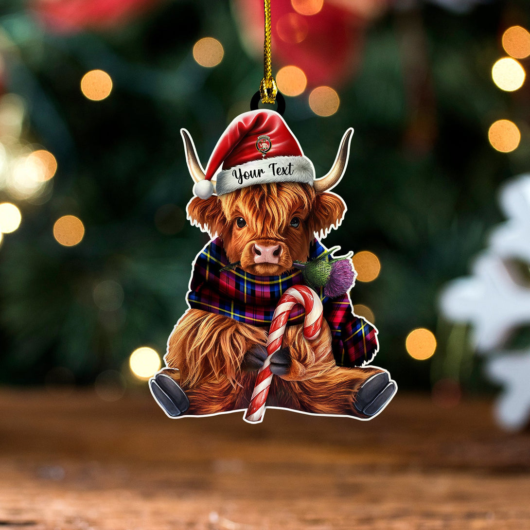 Aitken Modern Clan Badge Tartan Wood Acrylic Ornament Highland Cow And Thistle Personalized