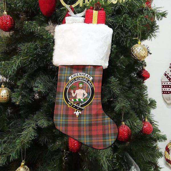 Aitken Weathered Clan Badge Tartan Christmas Stocking