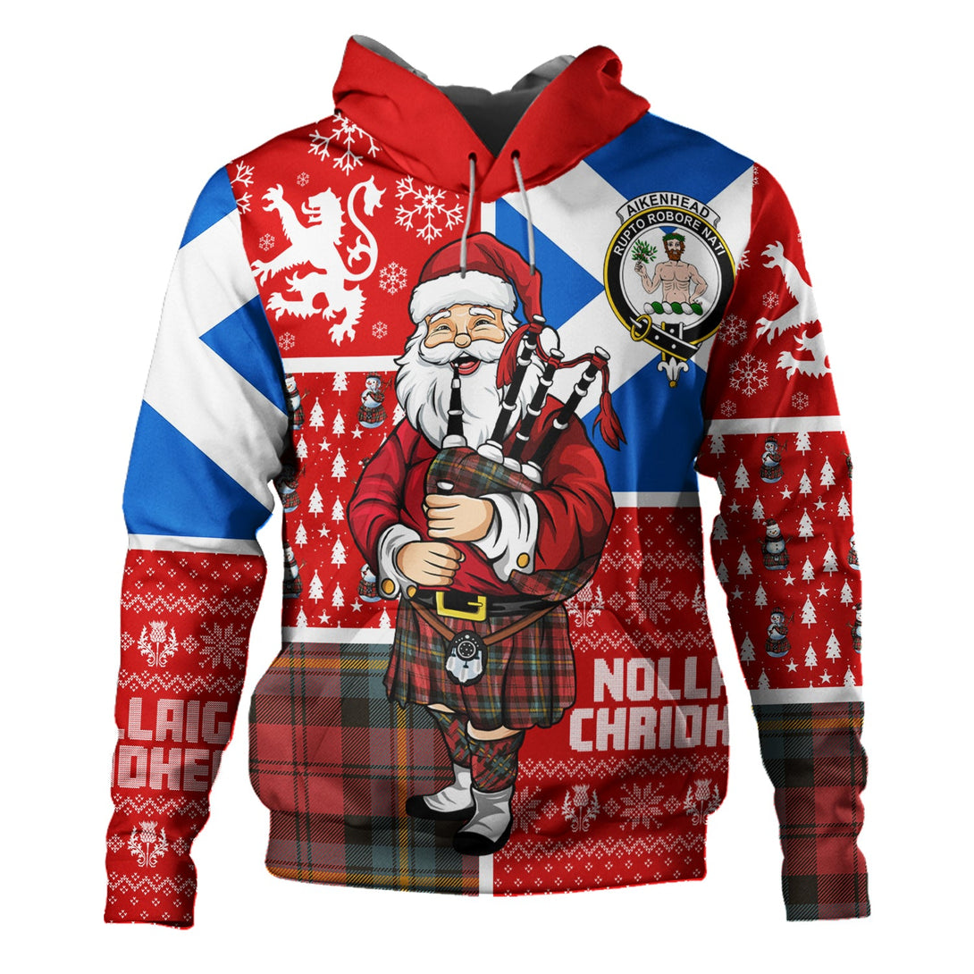 Aitken Weathered Clan Badge Tartan Hoodie Scotland Christmas Santa