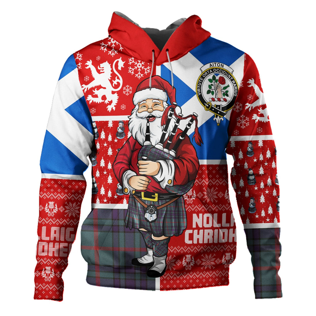 Aiton Weathered Clan Badge Tartan Hoodie Scotland Christmas Santa