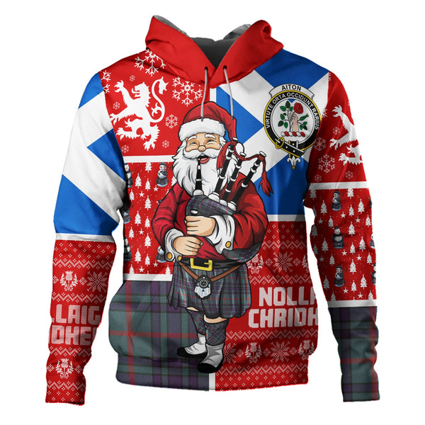 Aiton Weathered Clan Badge Tartan Hoodie Scotland Christmas Santa