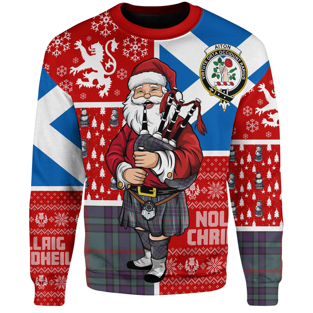 Aiton Weathered Clan Badge Tartan Sweatshirt Scotland Christmas Santa