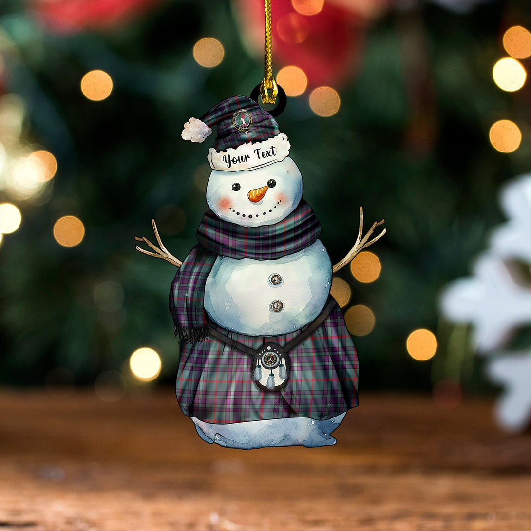 Aiton Weathered Clan Badge Tartan Wood Acrylic Ornament Snowman Warrior Personalized