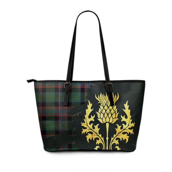 Alexander Hunting Ancient Tartan Leather Tote Bag Thistle Oldest Style