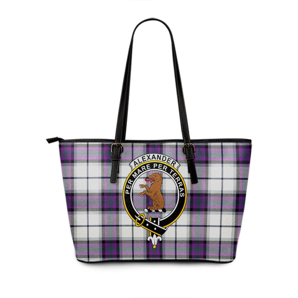 Alexander of Menstry Dress Modern Clan Badge Tartan Leather Tote Bag