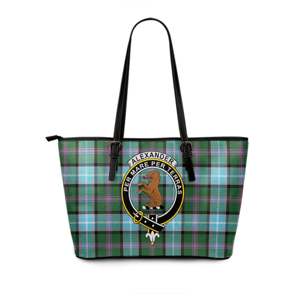 Alexander of Menstry Hunting Ancient Clan Badge Tartan Leather Tote Bag