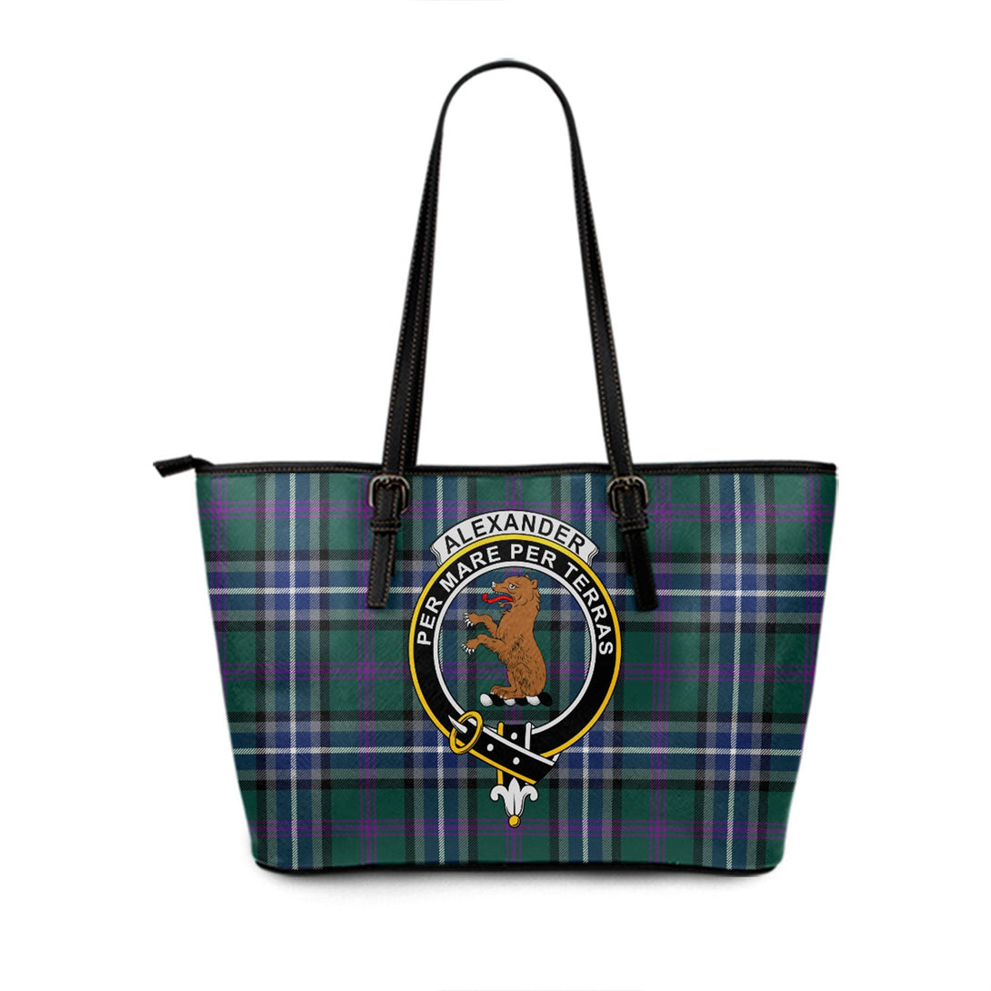 Alexander of Menstry Hunting Modern Clan Badge Tartan Leather Tote Bag