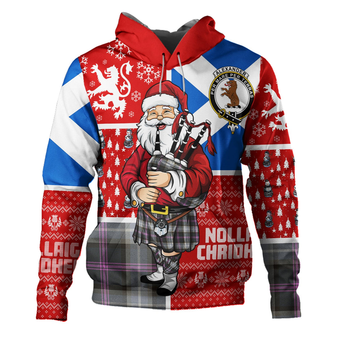 Alexander of Menstry Hunting Weathered Clan Badge Tartan Hoodie Scotland Christmas Santa