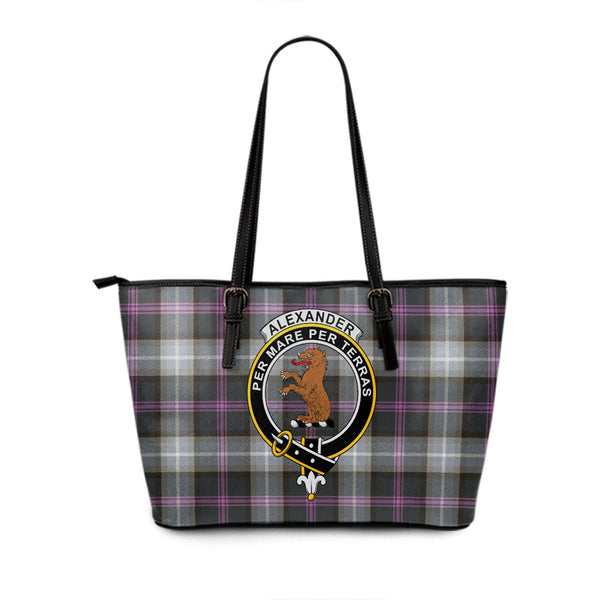 Alexander of Menstry Hunting Weathered Clan Badge Tartan Leather Tote Bag