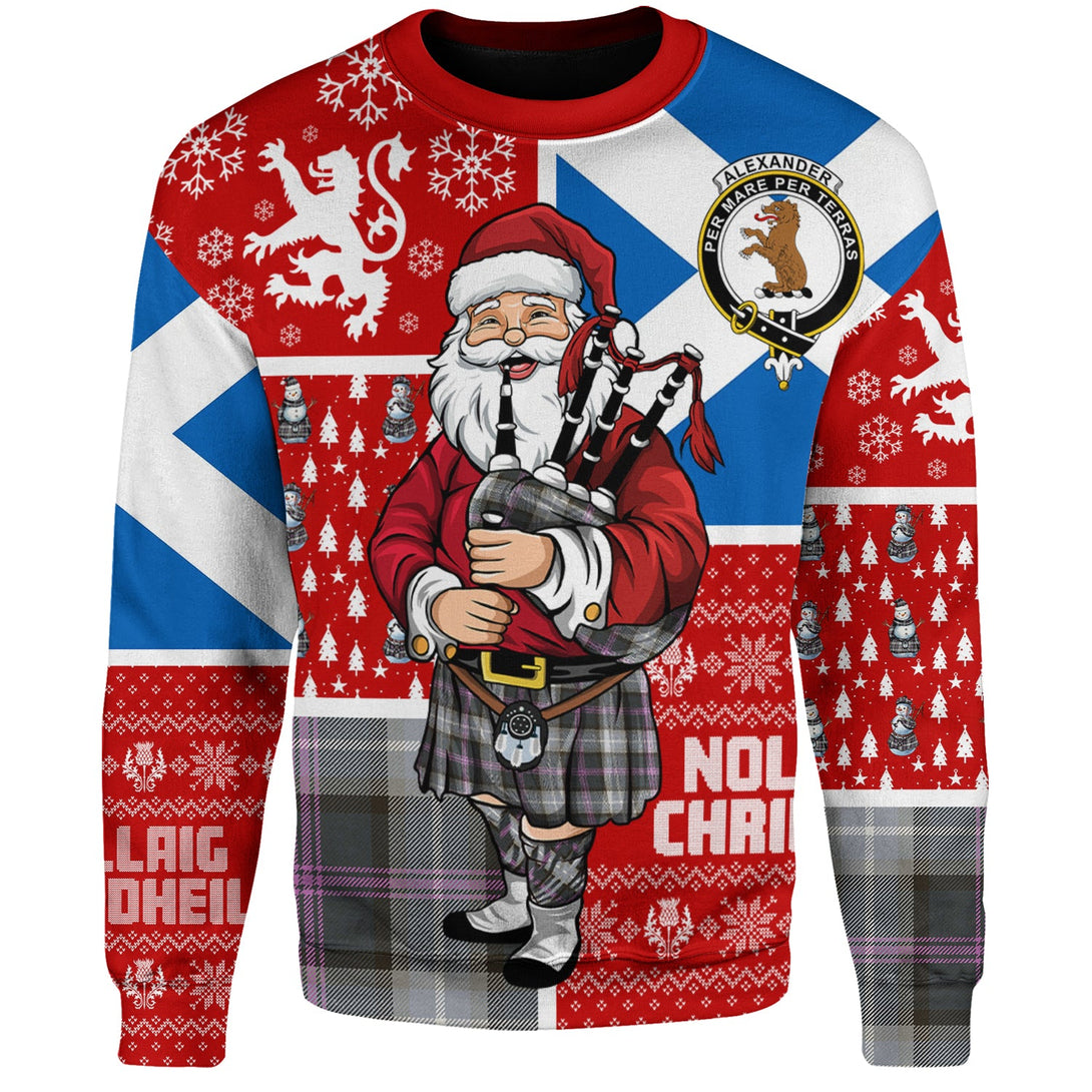 Alexander of Menstry Hunting Weathered Clan Badge Tartan Sweatshirt Scotland Christmas Santa