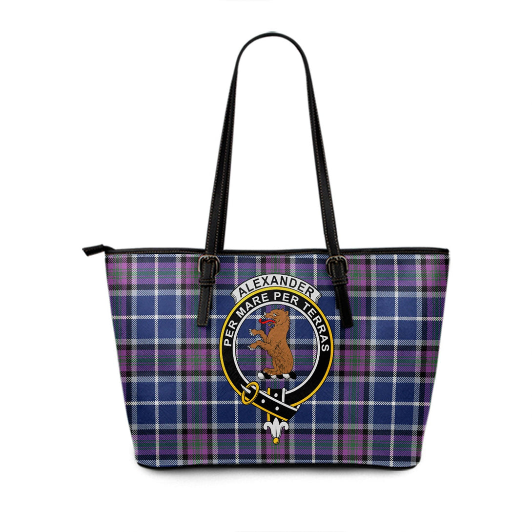 Alexander of Menstry Modern Clan Badge Tartan Leather Tote Bag