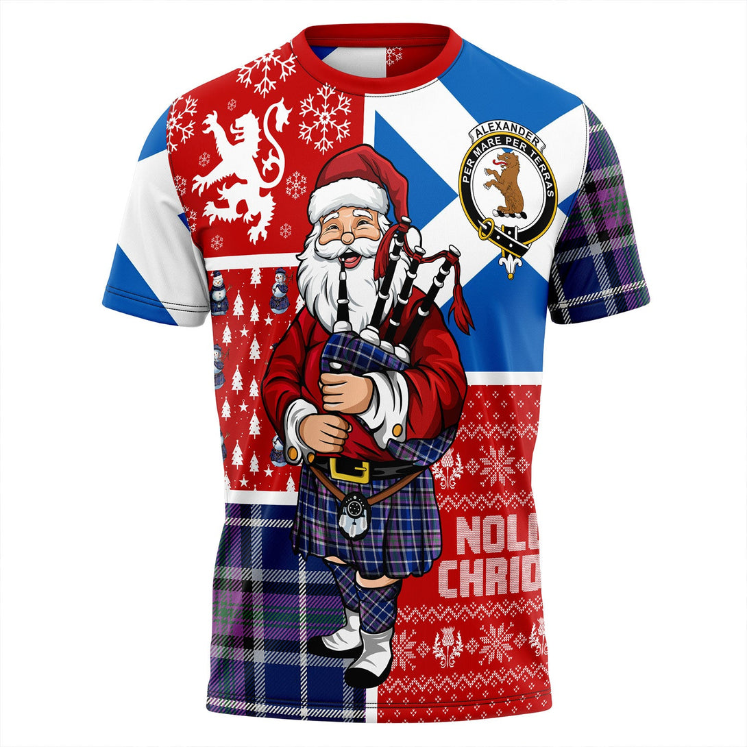 Alexander of Menstry Modern Clan Badge Tartan T-Shirt Scotland Christmas Santa