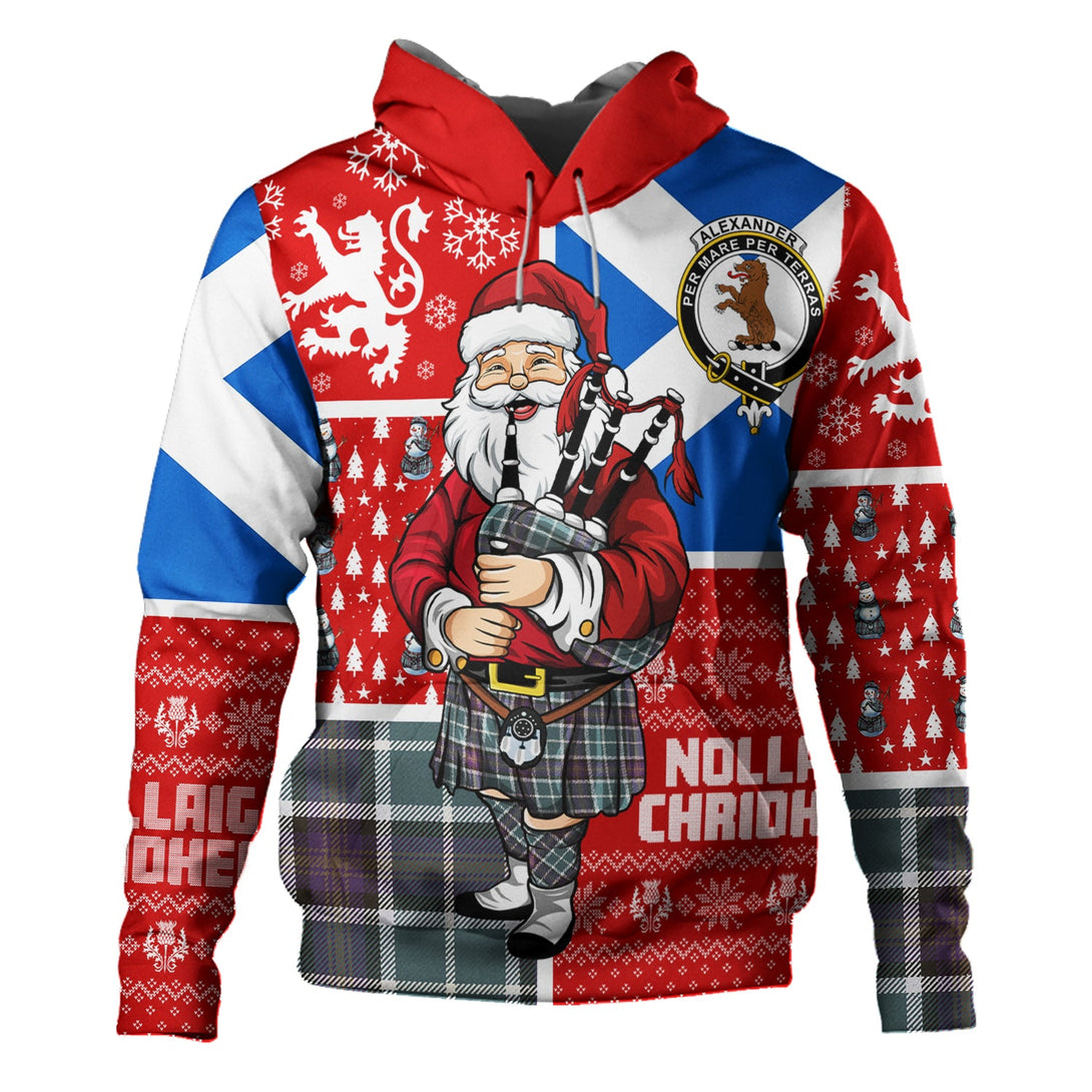 Alexander of Menstry Weathered Clan Badge Tartan Hoodie Scotland Christmas Santa