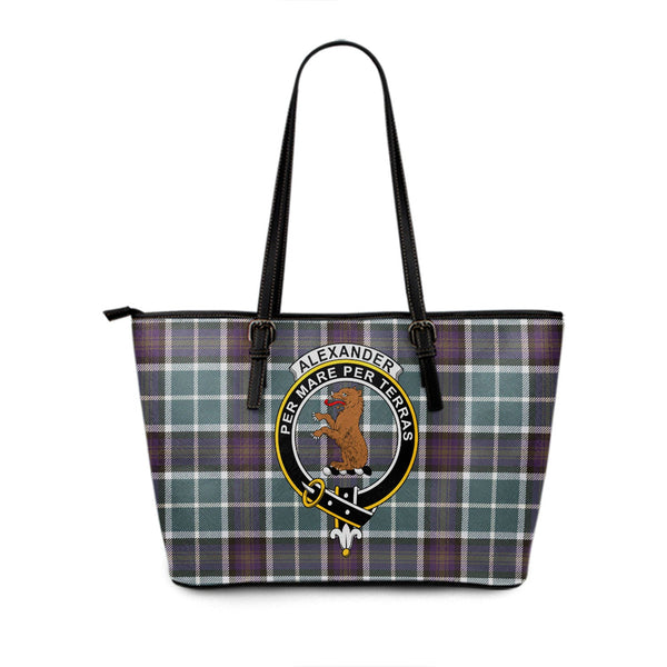 Alexander of Menstry Weathered Clan Badge Tartan Leather Tote Bag