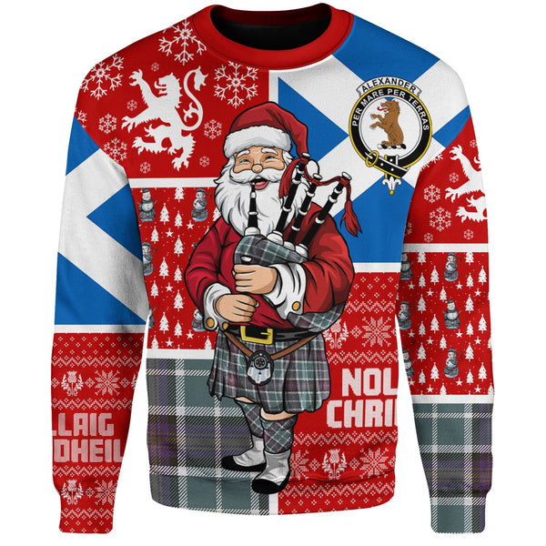 Alexander of Menstry Weathered Clan Badge Tartan Sweatshirt Scotland Christmas Santa