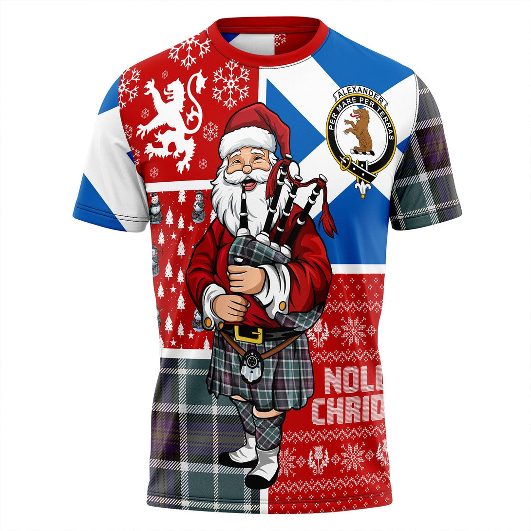 Alexander of Menstry Weathered Clan Badge Tartan T-Shirt Scotland Christmas Santa