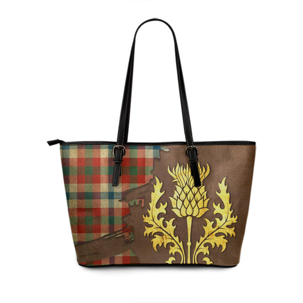 Algarve Ancient Tartan Leather Tote Bag Thistle Oldest Style