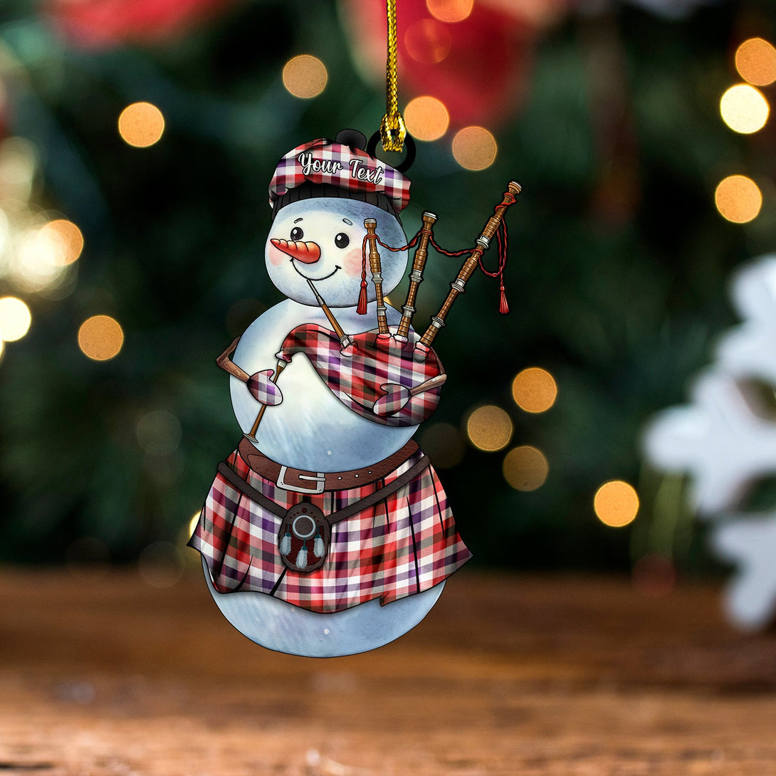 Algarve Weathered Tartan Wood Acrylic Ornament Snowman Bagpipe Personalized