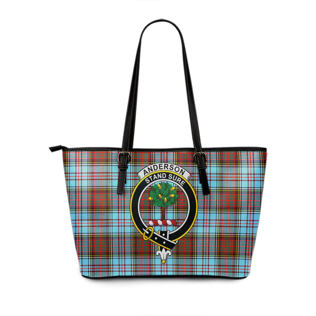 Anderson Ancient Clan Badge Tartan Leather Tote Bag