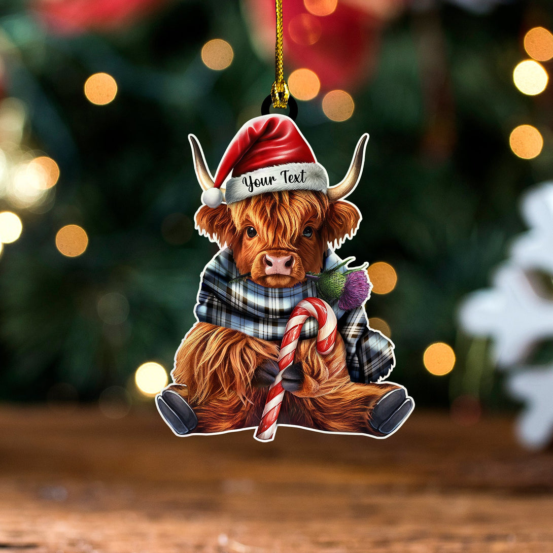 Anderson Blue Weathered Tartan Wood Acrylic Ornament Highland Cow And Thistle Personalized