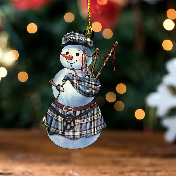 Anderson Blue Weathered Tartan Wood Acrylic Ornament Snowman Bagpipe Personalized