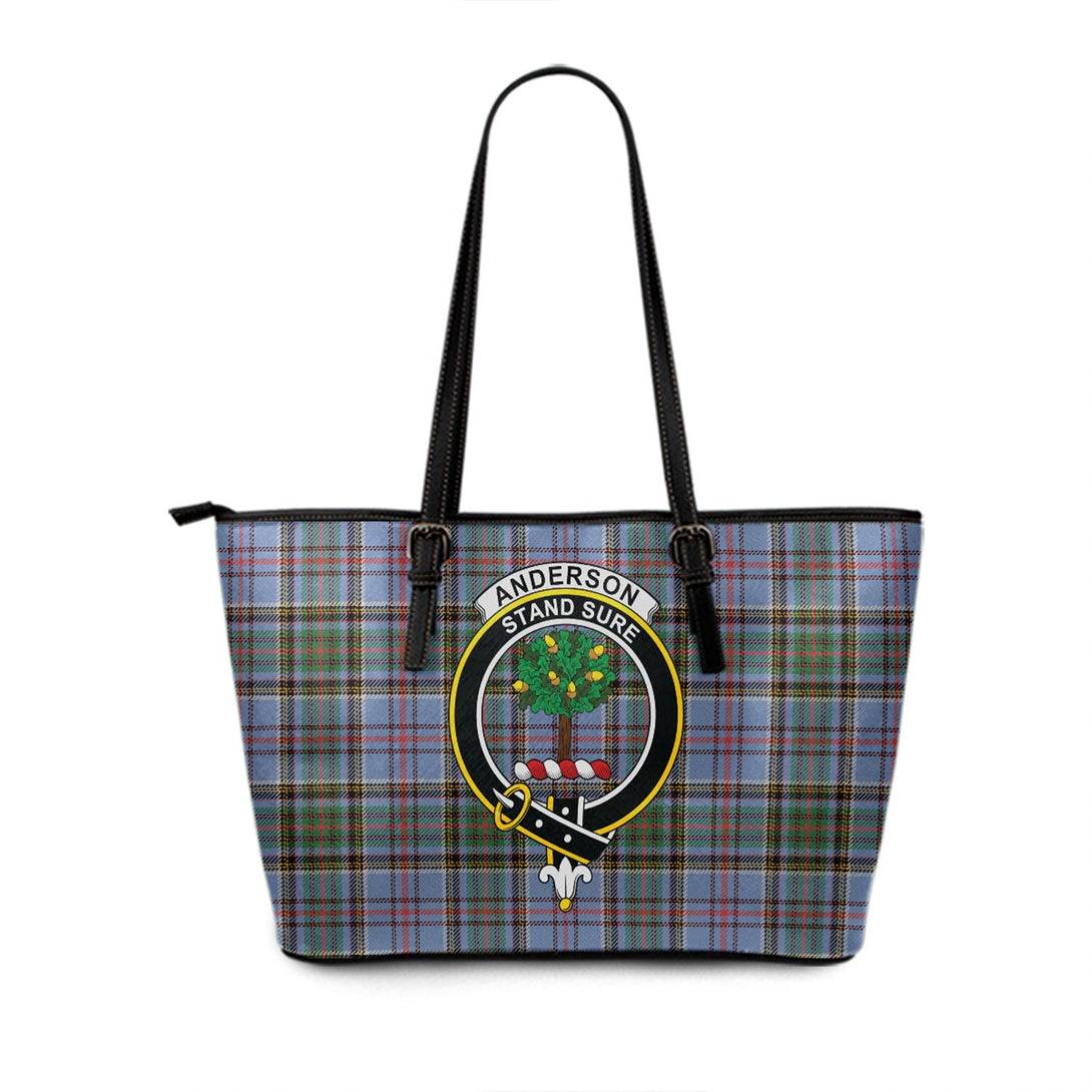 Anderson Old Ancient Clan Badge Tartan Leather Tote Bag