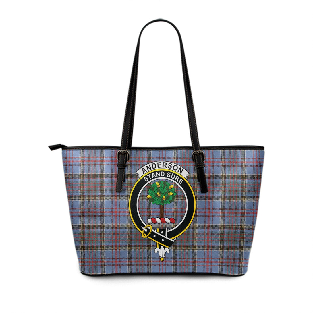 Anderson Old Weathered Clan Badge Tartan Leather Tote Bag