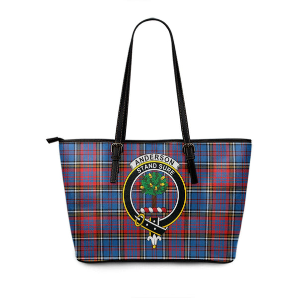 Anderson Red Clan Badge Tartan Leather Tote Bag