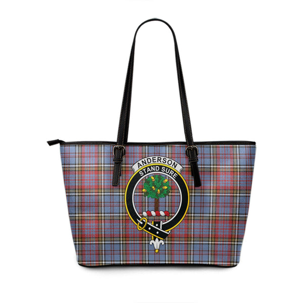 Anderson Red Weathered Clan Badge Tartan Leather Tote Bag