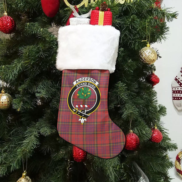 Anderson of Kinneddar Red Weathered Clan Badge Tartan Christmas Stocking