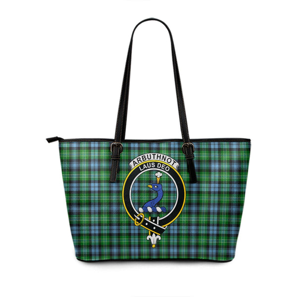 Arbuthnot Ancient Clan Badge Tartan Leather Tote Bag