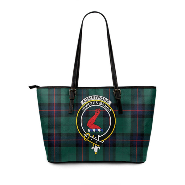 Armstrong Modern Clan Badge Tartan Leather Tote Bag