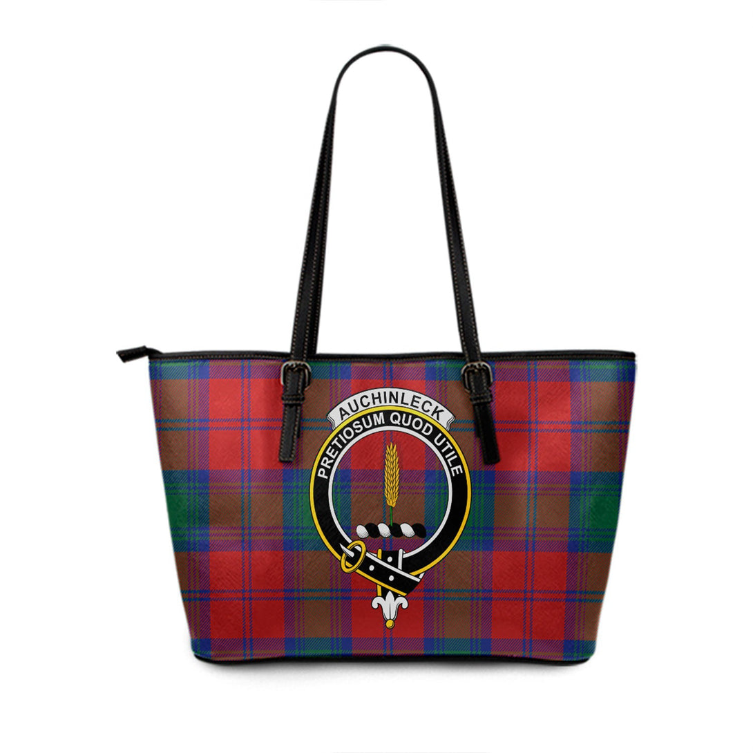 Auchinleck Clan Badge Tartan Leather Tote Bag