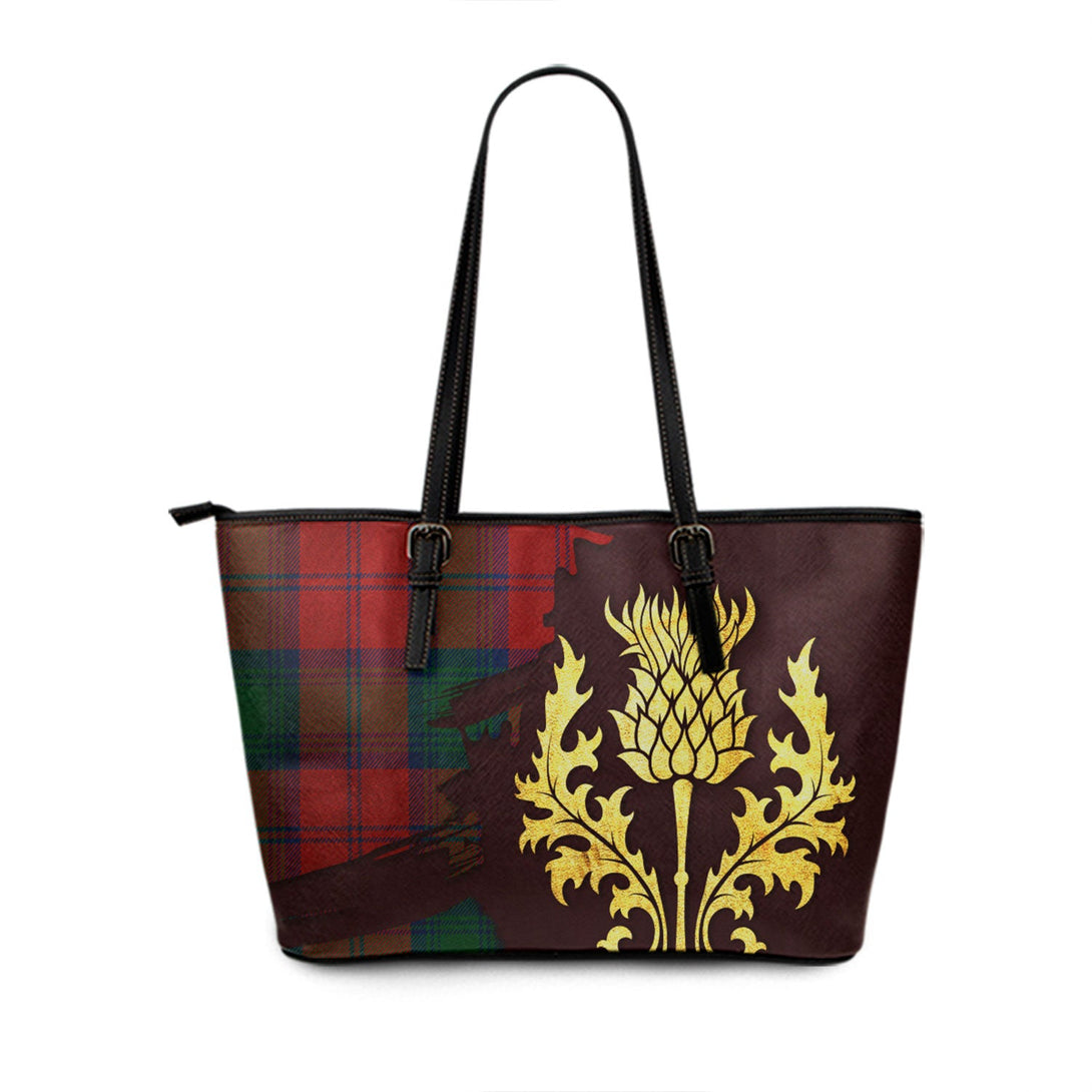 Auchinleck Tartan Leather Tote Bag Thistle Oldest Style