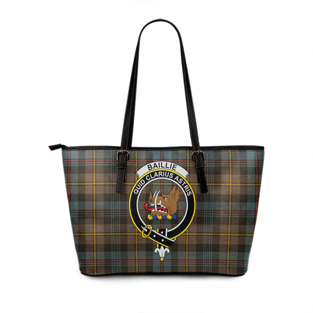 Baillie Weathered Clan Badge Tartan Leather Tote Bag